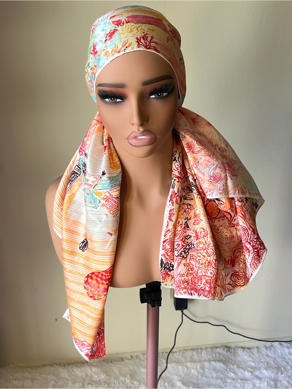 Multicolor Printed Headscarf - Women's silk Fashion Scarf